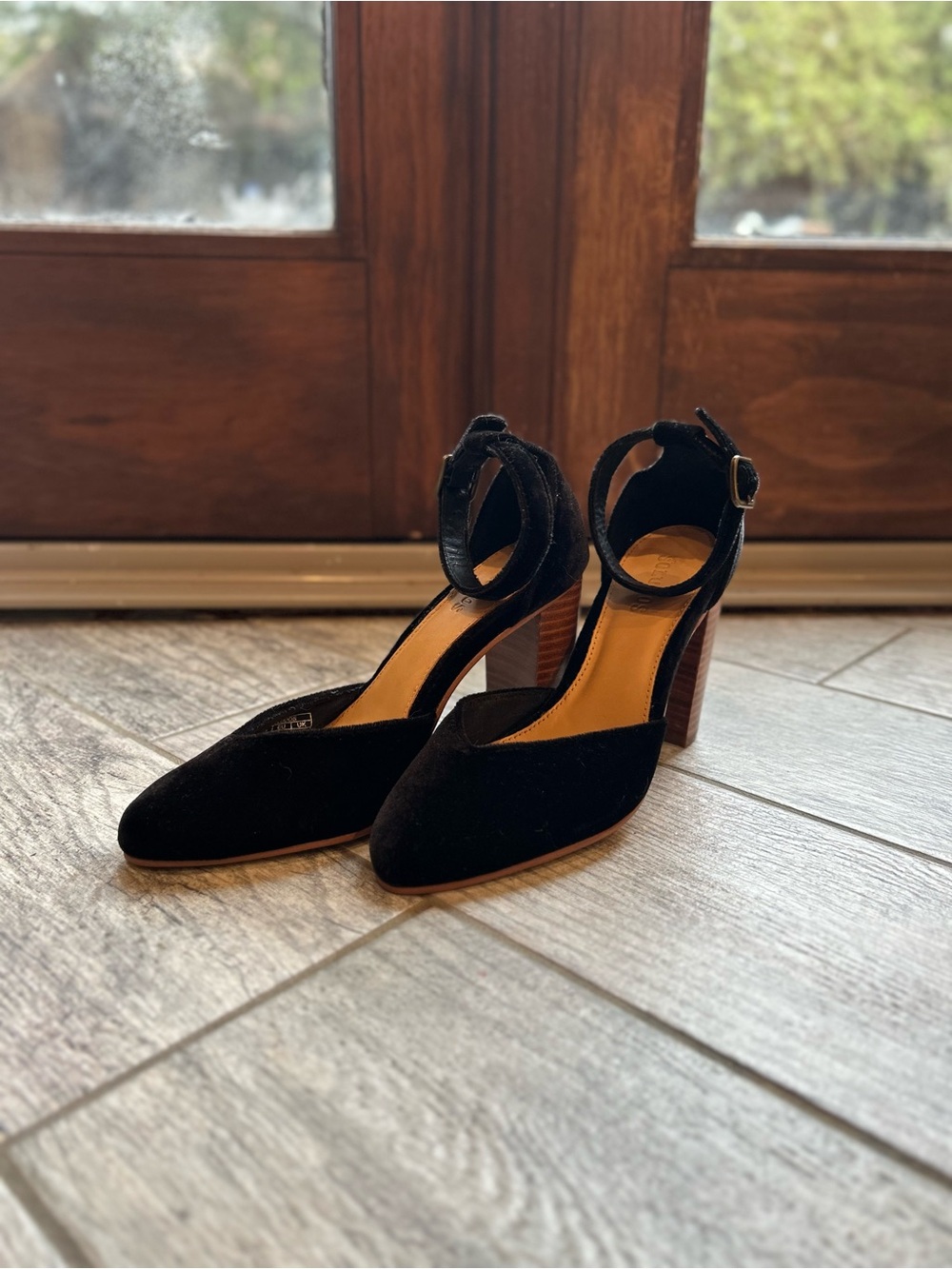 Soludos Black Ankle Strap Block Heels, Women’s Size 6.5